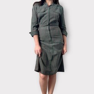 Vintage 1940’s Lee Bell, green, red, striped, preppy, cotton, uniform, dress